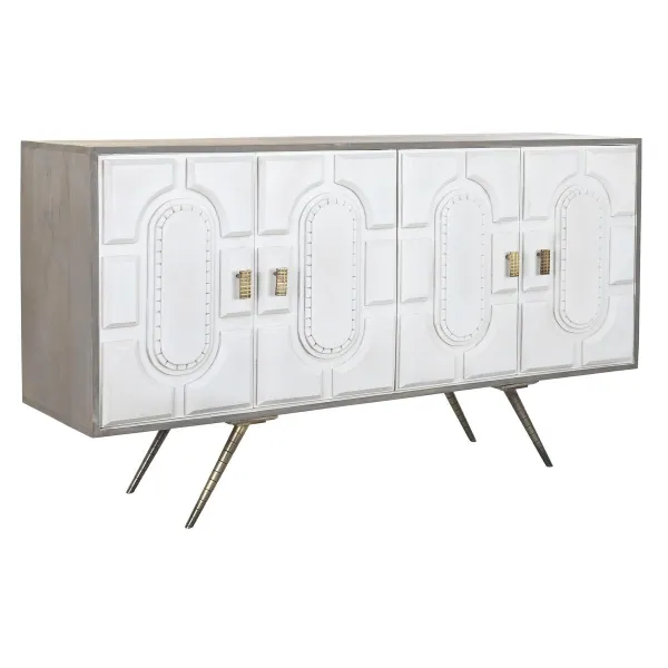 Sivupöytä DKD Home Decor Valkoinen Harmaa Kullattu Metalli Mangopuu 152 x 43 x 84 cm