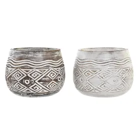 Kasvit DKD Home Decor Ruskea Valkoinen (2 osaa) (22 x 22 x 16 cm)