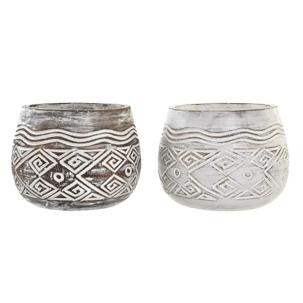 Подставка под цветочный горшок DKD Home Decor Коричневый Белый (2 штук) (22 x 22 x 16 cm)