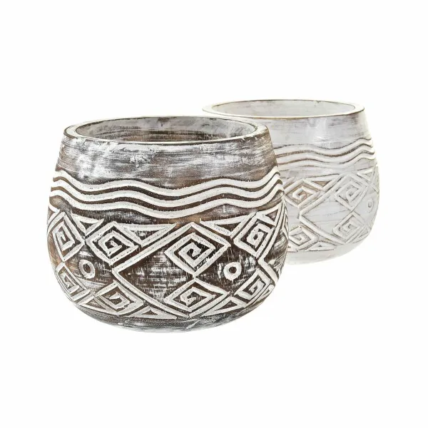 Подставка под цветочный горшок DKD Home Decor Коричневый Белый (2 штук) (22 x 22 x 16 cm)