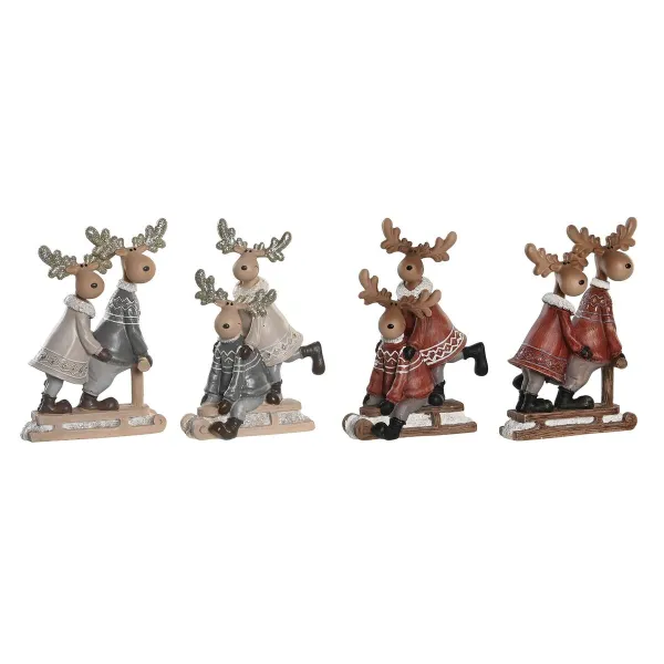 Ziemassvētku Nieciņš DKD Home Decor Sveķi Ziemeļbrieži (13 x 6 x 18 cm) (4 gb.)