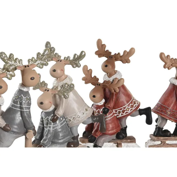 Ziemassvētku Nieciņš DKD Home Decor Sveķi Ziemeļbrieži (13 x 6 x 18 cm) (4 gb.)