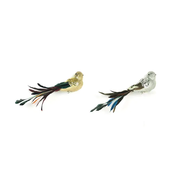 Ziemassvētku Nieciņš DKD Home Decor Poliesters Птица Mirdzumi (26 x 5 x 7 cm) (2 gb.)