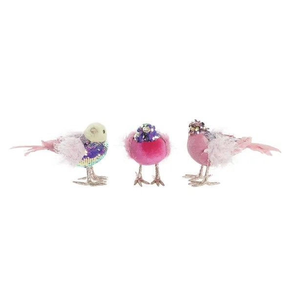 Ziemassvētku Nieciņš DKD Home Decor Poliesters Птица (18 x 8 x 13 cm) (3) (3 gb.)