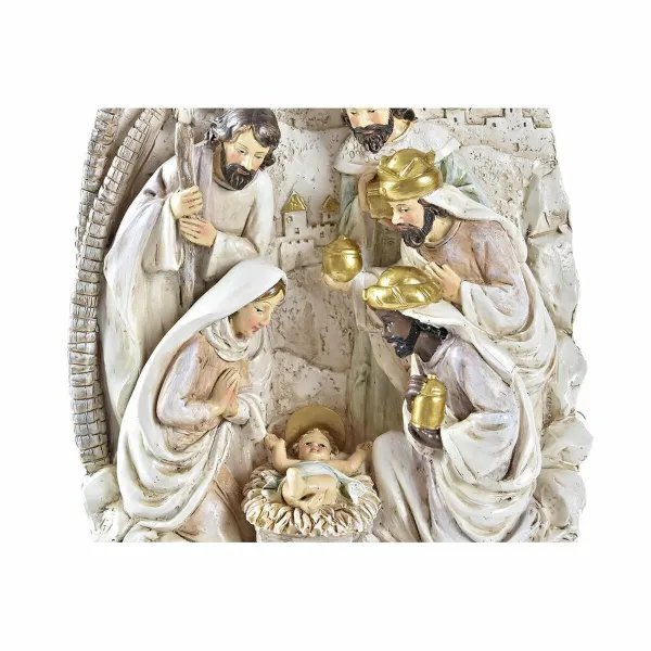 Kalėdų prakartėlės scena DKD Home Decor Auksinis Kreminė Derva Spalvotas (18 x 9 x 25,5 cm) (2 vnt.)