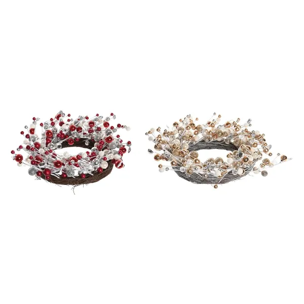 Ziemassvētku vainags DKD Home Decor Metāls Poliesters (40 x 10 x 40 cm) (2 gb.)