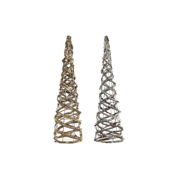 Lighting decoration DKD Home Decor Golden Silver Natural 19 x 19 x 62 cm Cones Christmas AA x 2, not included (2 Units)