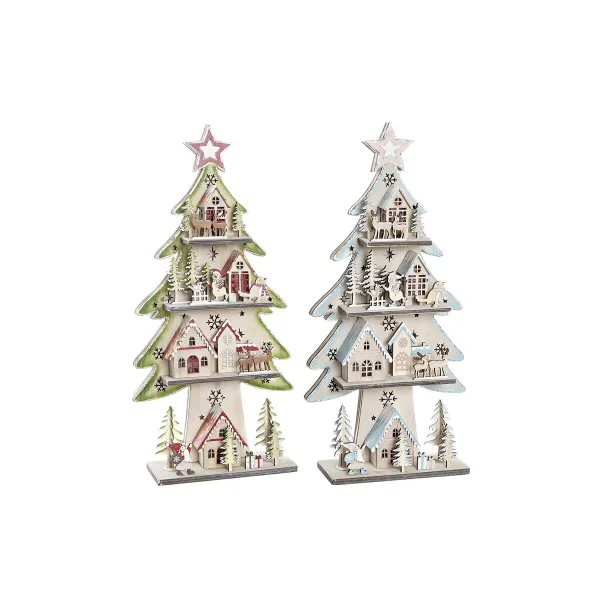 Jaungada eglīte DKD Home Decor Sarkans Koks Zils Rozā Zaļš (23 x 9 x 47 cm) (2 gb.)