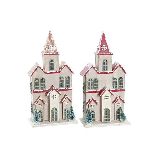 Новогоднее украшение DKD Home Decor дом MDF (13 x 8 x 28 cm) (2 штук)