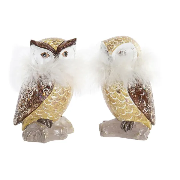 Новогоднее украшение DKD Home Decor Сова Смола (7,5 x 7,5 x 14 cm) (2 штук)