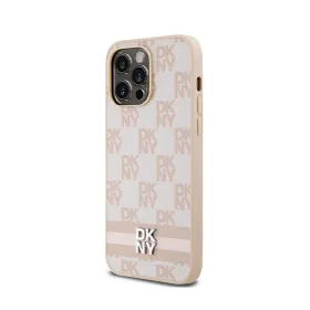 DKNY Leather Checkered Mono Pattern & Printed Stripes - Case for iPhone 14 Pro Max (pink)