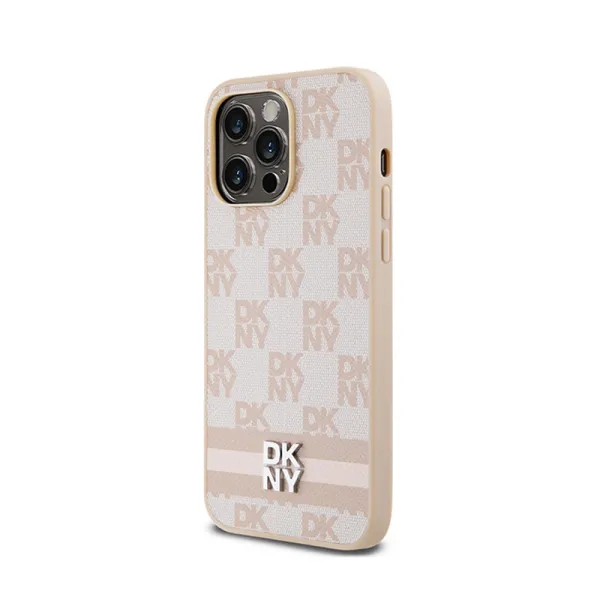 DKNY Leather Checkered Mono Pattern & Printed Stripes - Case for iPhone 14 Pro Max (pink)