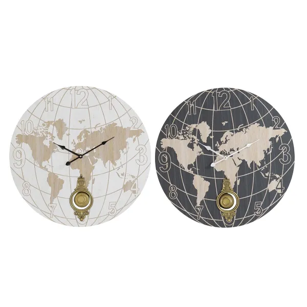 Sieninis laikrodis DKD Home Decor Juoda Rusvai gelsva Metalinis MDF Pasaulio žemėlapis (58 x 8 x 58 cm)