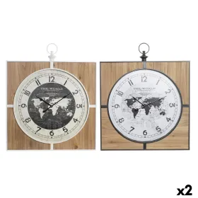 Wall Clock DKD Home Decor Black White Iron Vintage 60 x 4,5 x 60 cm MDF Wood World Map (2 Units)