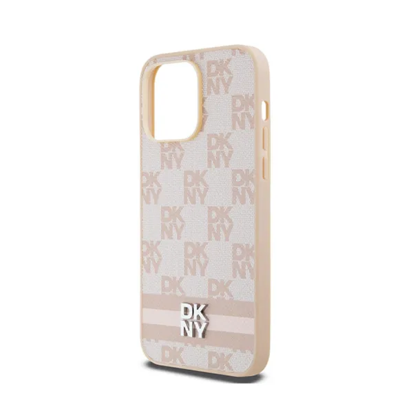 DKNY Leather Checkered Mono Pattern & Printed Stripes - Case for iPhone 14 Pro Max (pink)