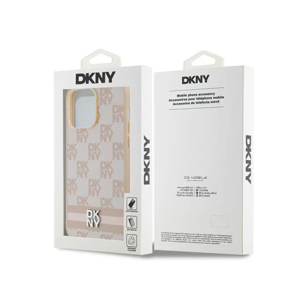 DKNY Leather Checkered Mono Pattern & Printed Stripes - Case for iPhone 14 Pro Max (pink)