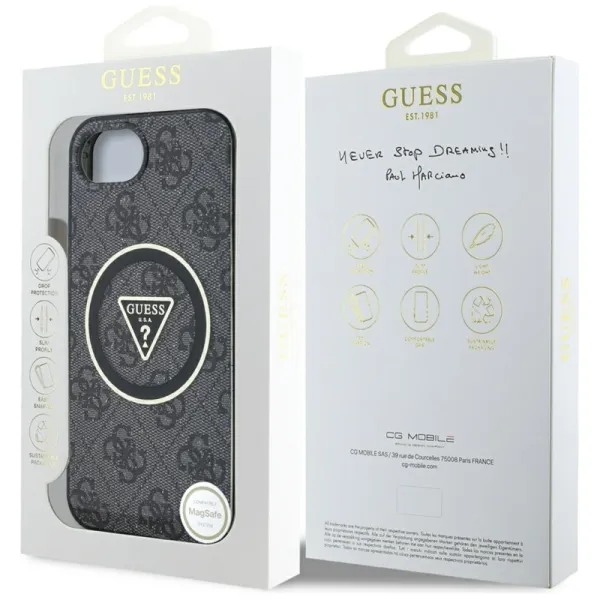 Guess IML Metal Glitter 4G Circle Triangle MagSafe - Case for iPhone 16e (black)