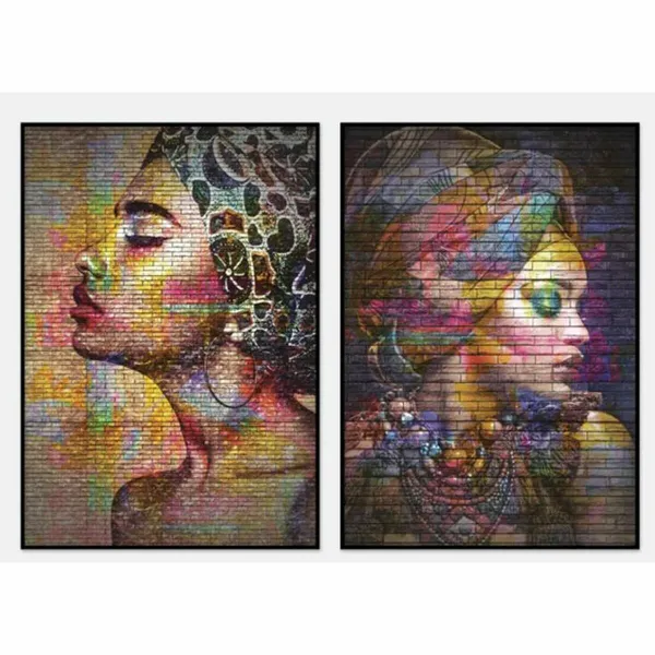 Kangas DKD Home Decor Siirtomaatyylinen Afrikkalainen nainen (40 x 3,5 x 55 cm) (2 osaa)