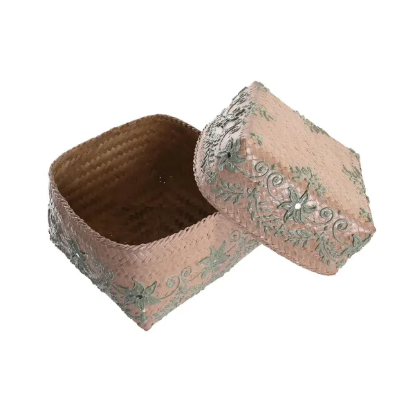 Set of decorative boxes DKD Home Decor Multicolour Bamboo Boho (3 Pieces)