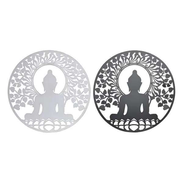 Sienu dekors DKD Home Decor Metāls Buda (2 gb.) (60 x 1 x 60 cm)