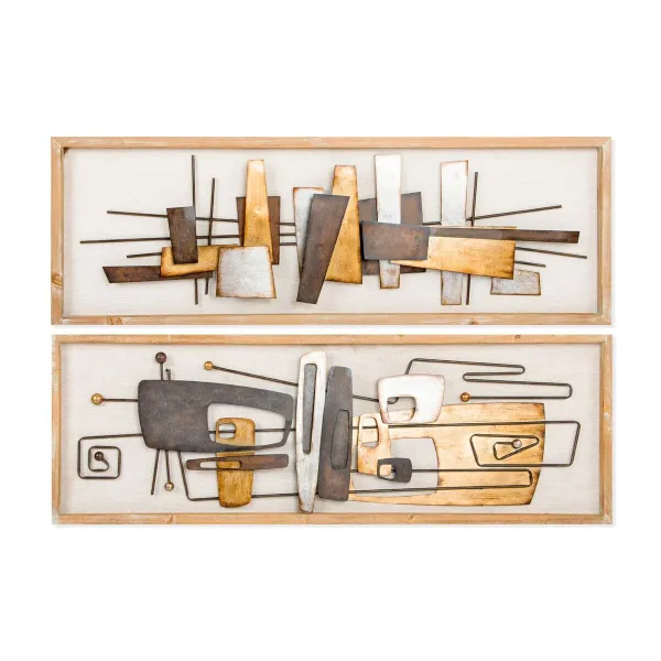 Seinäkoriste DKD Home Decor 120 x 40 x 5,5 cm Abstrakti Luonnollinen Kullattu Monivärinen Moderni (2 osaa)