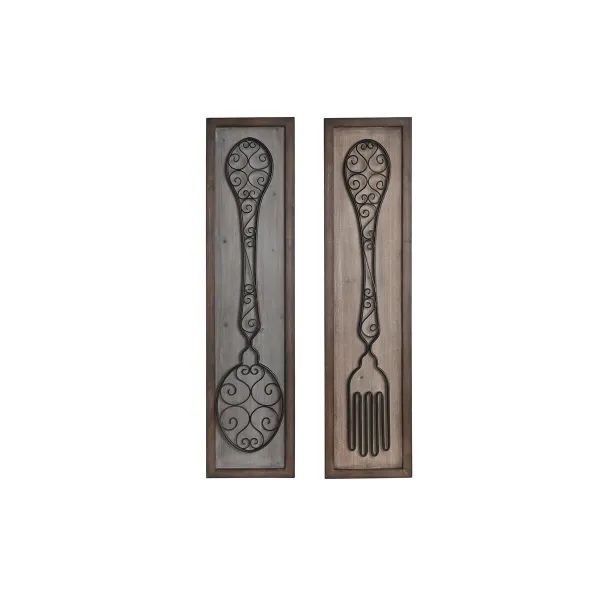 Dekoratīvās figūriņas DKD Home Decor Verouderde afwerking Metāls Koks Galda Piederumu (24 x 5 x 99 cm) (2 gb.)
