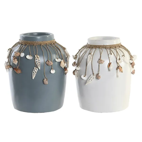 Maljakko DKD Home Decor Sininen Valkoinen Bambu Shells 20 x 20 x 26 cm (2 osaa)