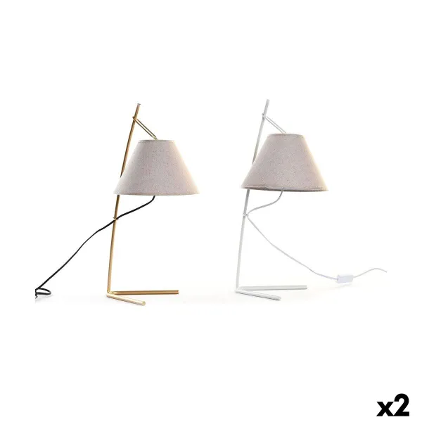 Pöytälamppu DKD Home Decor Kullattu Metalli Pellava Valkoinen 50 W Moderni (25 x 31 x 57 cm) (2 osaa)