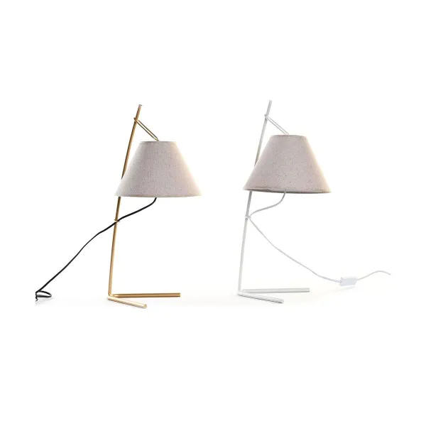 Pöytälamppu DKD Home Decor Kullattu Metalli Pellava Valkoinen 50 W Moderni (25 x 31 x 57 cm) (2 osaa)