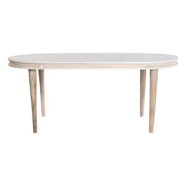 Обеденный стол DKD Home Decor Белый Позолоченный Латунь Древесина манго 180 x 90 x 76 cm