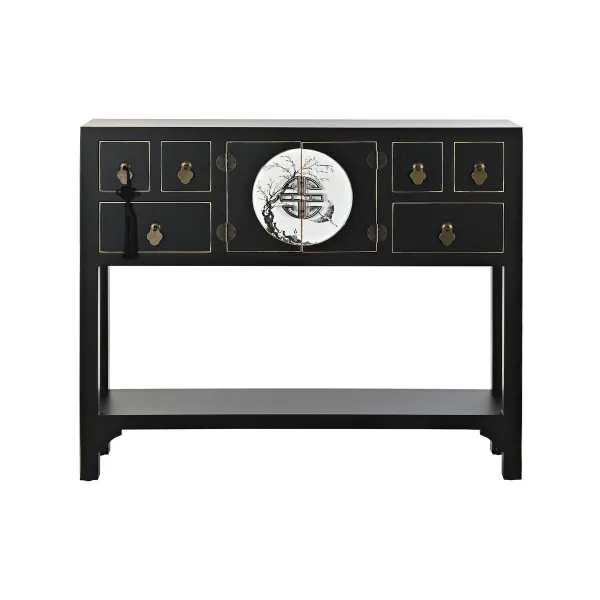 Sivupöytä DKD Home Decor 95 x 26 x 79 cm Kuusi Musta Kullattu Metalli Valkoinen Puu MDF