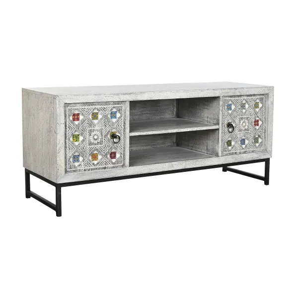 TV mēbeles DKD Home Decor Balts Bēšs Pelēks Daudzkrāsains Keramika Mango koks 130 x 40 x 56 cm