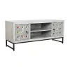 TV mēbeles DKD Home Decor Balts Bēšs Pelēks Daudzkrāsains Keramika Mango koks 130 x 40 x 56 cm