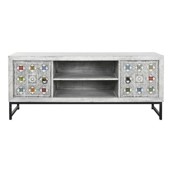 TV mēbeles DKD Home Decor Balts Bēšs Pelēks Daudzkrāsains Keramika Mango koks 130 x 40 x 56 cm