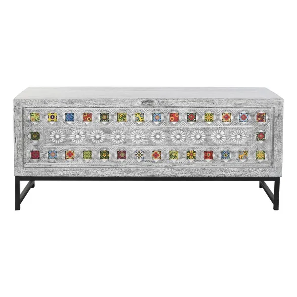 Arkku DKD Home Decor Keraminen Harmaa Valkoinen Mangopuu (116 x 40 x 50 cm)