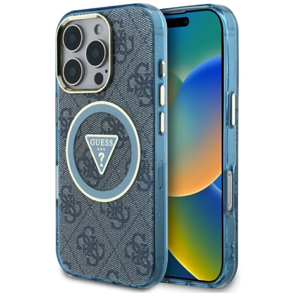 Guess IML Metal Glitter 4G Circle Triangle MagSafe - Case for iPhone 16 Pro Max (blue)