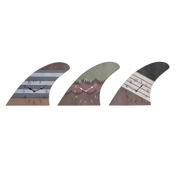 Seinäkello DKD Home Decor Surffaus Monivärinen Puu MDF Välimeren (30 x 4,5 x 43 cm) (3 osaa)