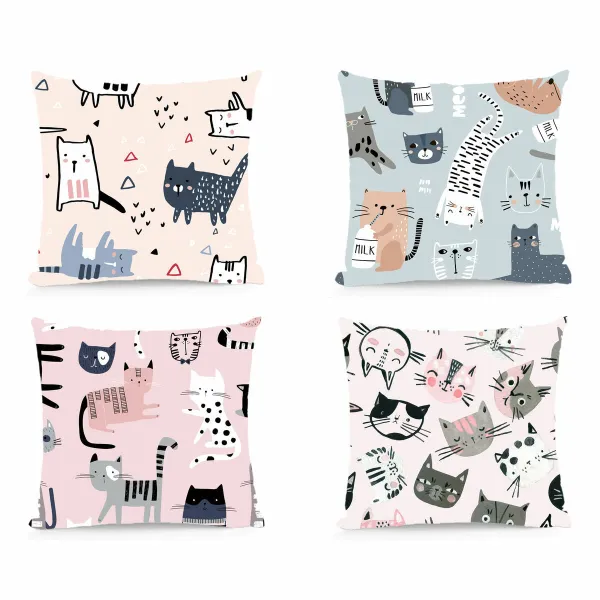 Cushion DKD Home Decor Polyester Multicolour Microfibre Cats (40 x 10 x 40 cm) (4 Units)