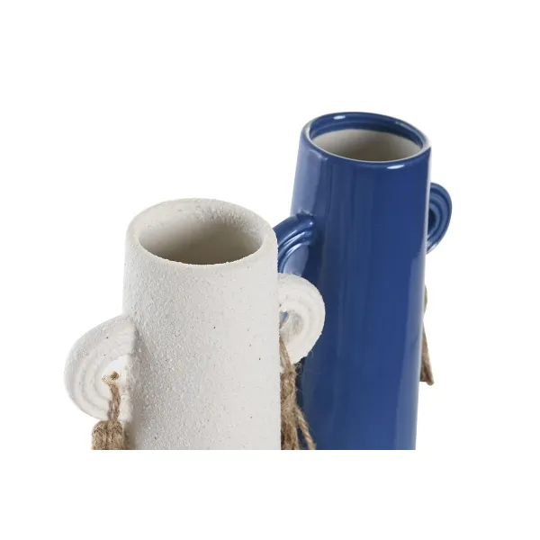 Vase DKD Home Decor Ceramic White Navy Blue (9,5 x 7 x 20 cm) (2 Units)