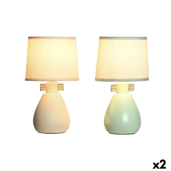 Pöytälamppu DKD Home Decor Kangas Polyesteri Vihreä Kerma Kivitavara 220 V 40 W (2 osaa) (16 x 16 x 27 cm)
