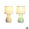 Stalinė lempa DKD Home Decor Audinys Poliesteris Žalia Kreminė Keramikos dirbinys 220 V 40 W (2 vnt.) (16 x 16 x 27 cm)