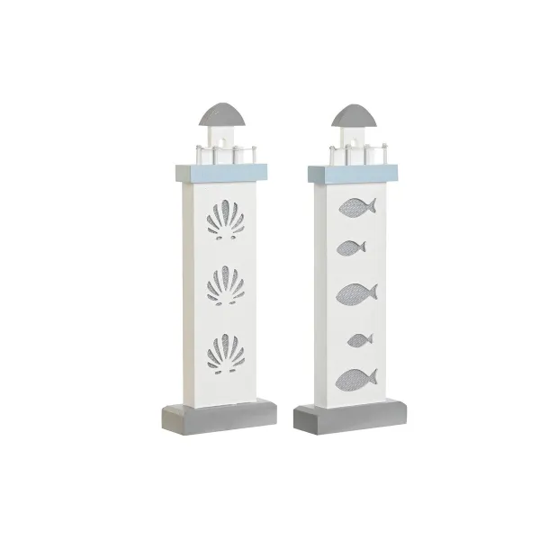 Koristehahmo DKD Home Decor 14 x 5,5 x 40 cm Sininen Valkoinen Ajovalo Spiraalit Simpukka Välimeren (2 osaa)