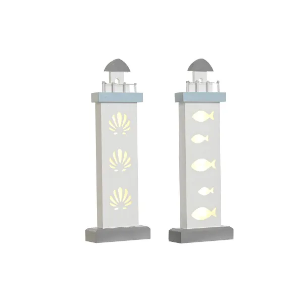 Декоративная фигура DKD Home Decor 14 x 5,5 x 40 cm Синий Белый маяк Спирали оболочка Средиземноморье (2 штук)