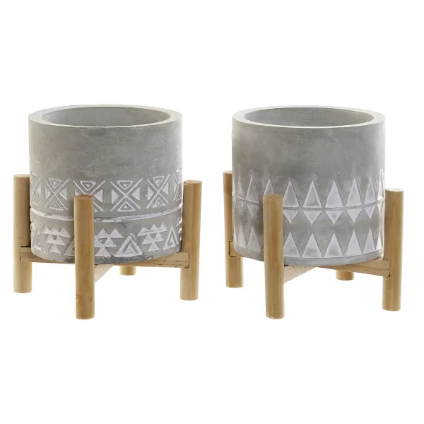 Kynttilä DKD Home Decor Harmaa Puu Ruskea Sementti Alumiini Vaha (10 x 10 x 12 cm) (2 osaa)