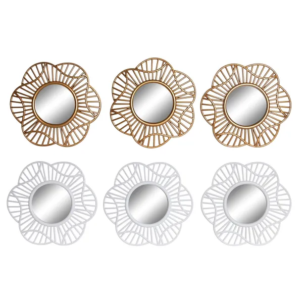 Набор зеркал DKD Home Decor Стеклянный Позолоченный Белый полипропилен (25 x 2 x 25 cm) (2 штук)
