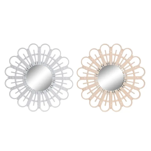 Sienas spogulis DKD Home Decor Scandi Stikls Dabisks Balts polipropilēns (50 x 2,5 x 50 cm) (2 gb.)