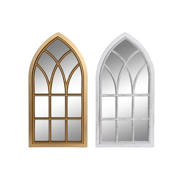 Sieninis veidrodis DKD Home Decor Stiklas Auksinis Balta polipropileno Cottage Langas (2 vnt.)