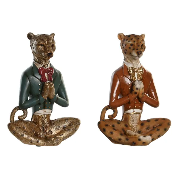 Decorative Figure DKD Home Decor Blue Brown Golden Leopard 16 x 9,5 x 23 cm (2 Units)
