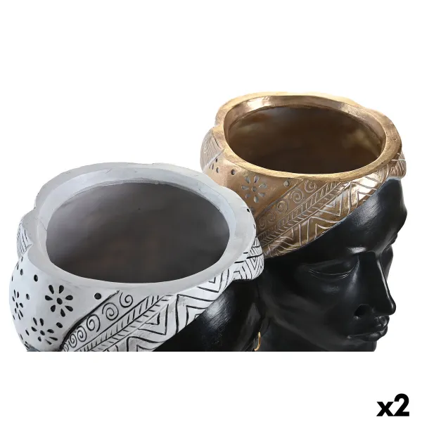 Dekoratīvās figūriņas DKD Home Decor Sudrabains Bronza Brūns Sveķi Koloniāls Āfrikas sieviete (19,5 x 11 x 39,5 cm) (2 gb.)