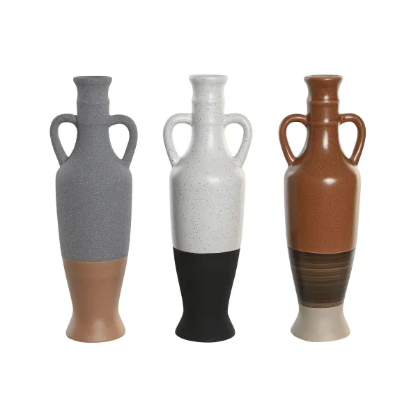 Maljakko DKD Home Decor Valkoinen Harmaa Terrakotta Posliini 9,6 x 9 x 28,6 cm 9,6 x 9 x 29 cm (3 osaa)